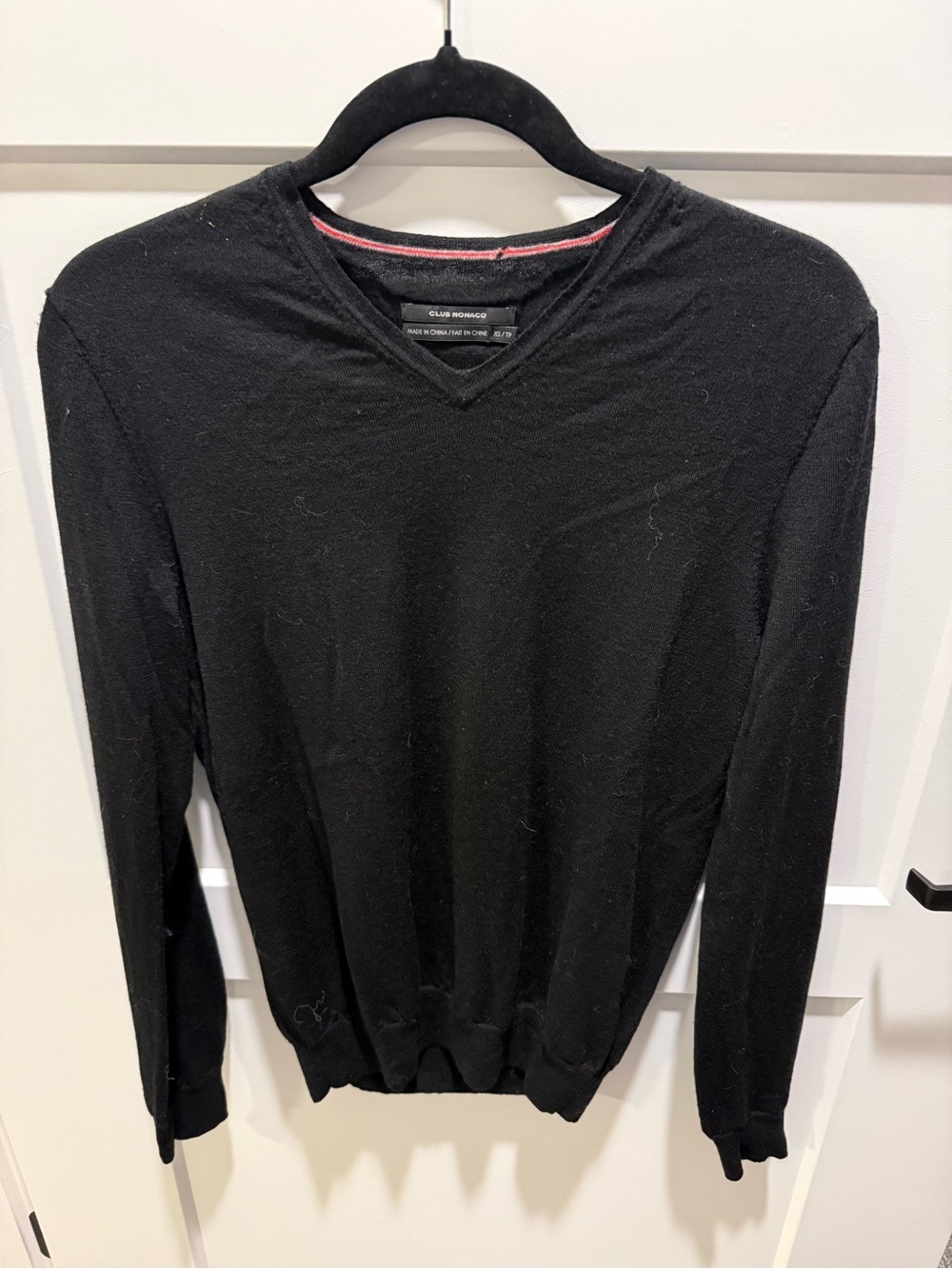 Club Monaco 100% Merino Wool V-Neck Sweater Black XS Lightweight